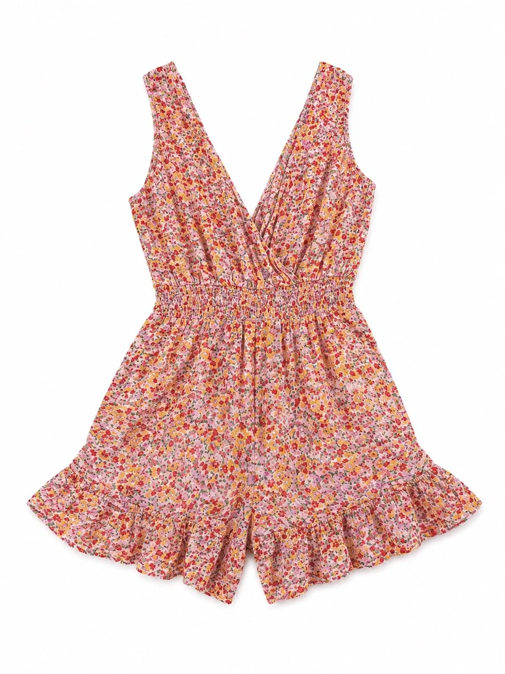 💥3/$15💥 Floral Pink Smocked Waist Romper - Picture 2 of 4